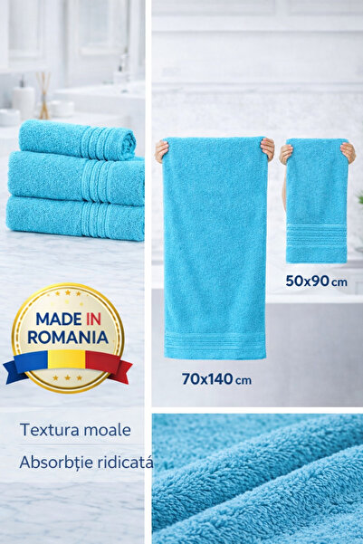 Set de 2 prosoape de bumbac premium pentru hotel, 100% bumbac, 600g/m2, 70x140cm + 50x90cm, Fabricat în România miniatura 2