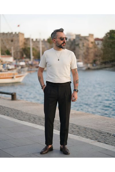 higo Men's Old Money Pleated Double-Cuffed Premium Trousers
