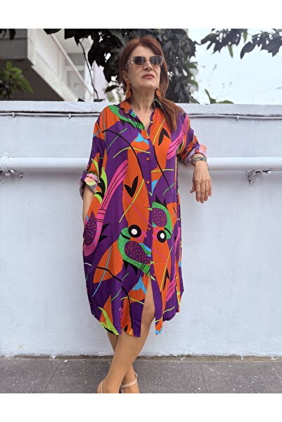 DenizEge Πουκάμισο-φόρεμα Παπαγάλος Μωβ