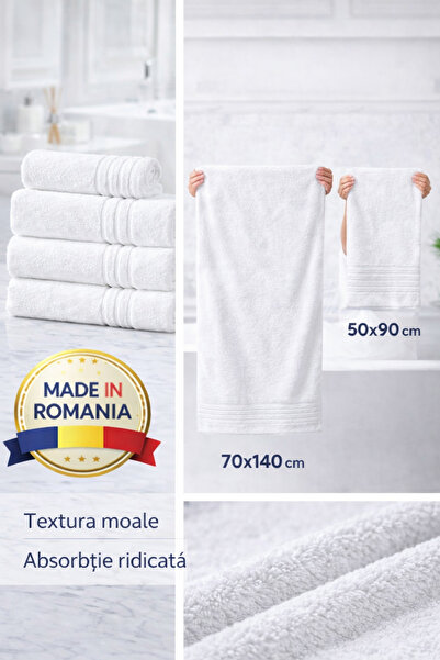 Set de 2 prosoape de bumbac premium pentru hotel, 100% bumbac, 600g/m2, 70x140cm + 50x90cm, Fabricat în România miniatura 2