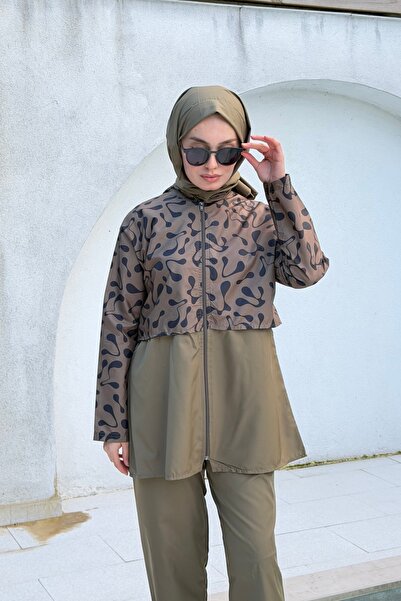 lurex moda Doha Paraşüt Kumaş 3'lü Tam Kapalı Tesettür Mayo