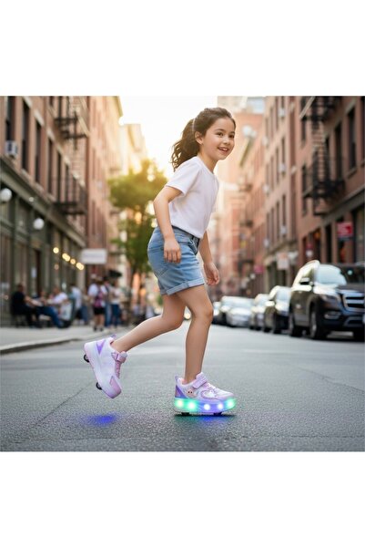JOJO KIDS kız çocuk ışıklı patenli ayakkabı on off düğmeli , oto bağcık , hem...