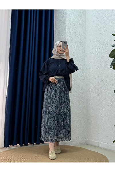 MİHRA STORE Sümeyra Beli Tünelli Κοντό πουκάμισο με ελαστικό τελείωμα στα μαν...