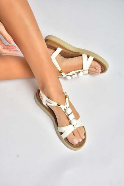Fox Shoes Y274801509 White Beaded Women's Sandals