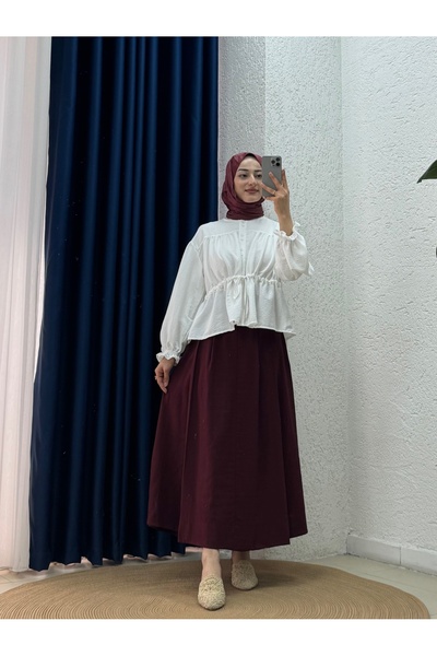 MİHRA STORE Sümeyra Beli Tünelli Κοντό πουκάμισο με λάστιχο στα μανίκια και κ...