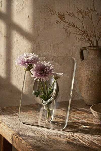 Anadolu Saray Διαφανής γλάστρα από μίκα μπλοκ, μοντέρνο διακοσμητικό βάζο με ...