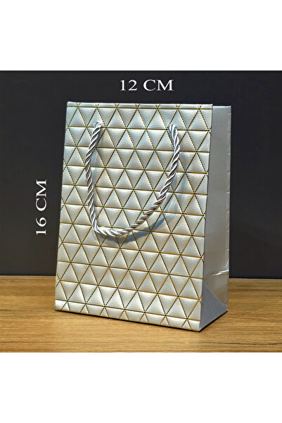 BulutRetail Silver Geometric Patterned Mini Size Cardboard Gift Bag