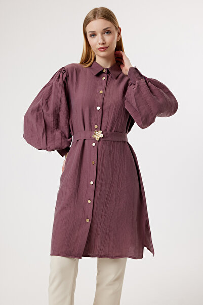 Suede Style 6423 - Άνετο μακρύ τουνίκ με φερμουάρ και κουμπιά, με λεπτομέρεια...