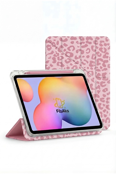Galaxy Tab A11 Plus A9 Plus SM-X210 SM-X230 Case Pink Leopard Pattern Pencil Compartment Transparent Cover