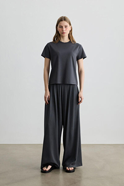 BE BLUE Παντελόνι ανθρακί με φαρδιά πιέτες