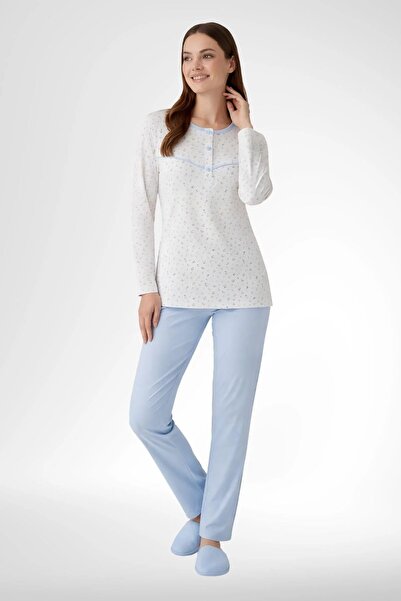 Mecit Pijama Γυναικείο σετ πιτζάμες μεγάλου μεγέθους με κουμπιά στο γιακά και...