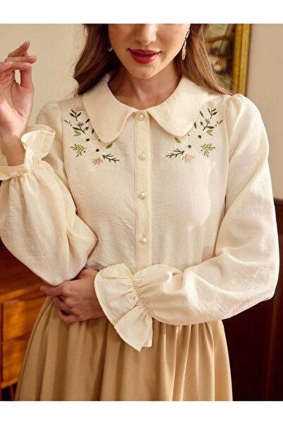 Iuliashop Bluză de damă Edelina crem cu broderie - S