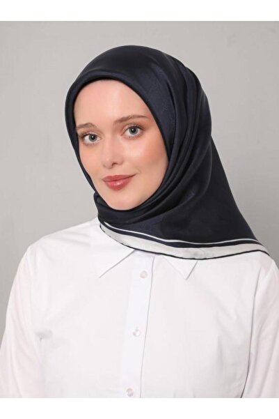 Levidor Μεταξωτό Φουλάρι Τουίλ - Μονόγραμμα - Μπλε Ναυτικό Λευκό