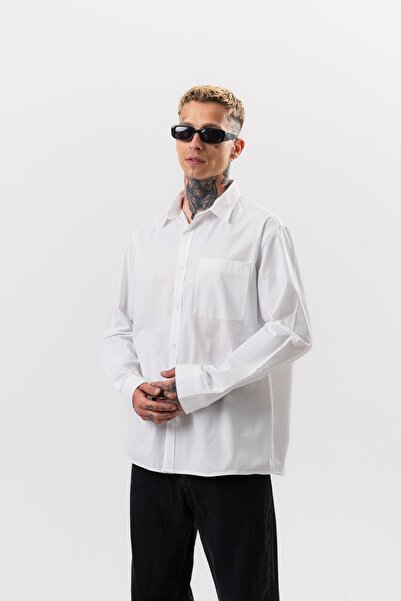 Respire Ανδρικό πουκάμισο ποπλίνα oversize λευκό