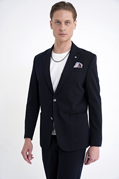 Efor Comfort Fit Çift Yırtmaç Torba Cep Metal Düğmeli Lacivert Blazer Ceket C...