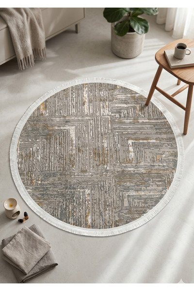 KOŞAN HOME GriBronz Detaylı Daire Dokuma Halı Mutfak Antre Salon Çocuk Odası ...