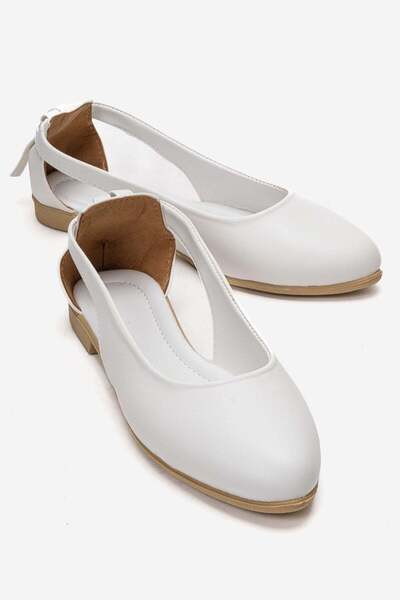 CCWAY AYAKKABI Women's Back Bow Ballerina Flats White