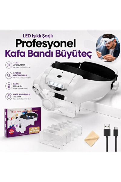 MultiZone LED Işıklı Profesyonel Kafa Bandı Büyüteç Gözlük MG82000MC Ayarlana...