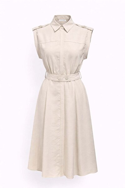 Mixray 4879 Γυναικείο φόρεμα πουκάμισο με ζώνη και λεπτομέρεια απόλετο, μίντι...