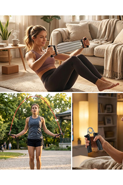 Mestore مجموعة رياضية منزلية تتضمن حبل القفز وأداة تقوية اليد وأداة تقوية عضل...