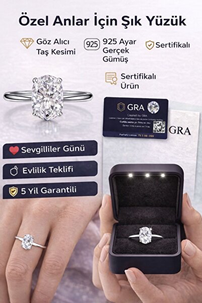 Rakof 1.00 Karat D kalite GRA Sertifikalı Işıklı Kutu Tektaş Pırlanta Yüzük G...