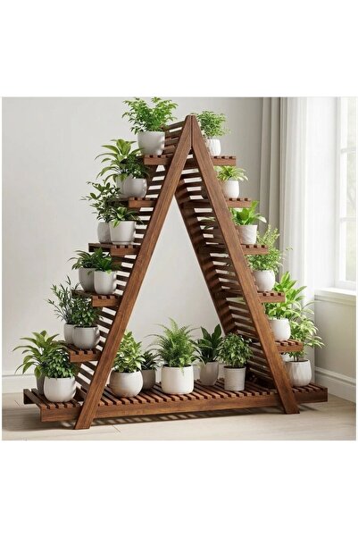Ev dekka Ahşap A Formlu Dekoratif Çiçeklik Standı - 150x150 cm Geniş Saksı Rafı