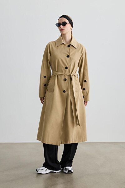 BE BLUE Μπεζ καμπαρντίνα με λεπτομέρειες στα κουμπιά