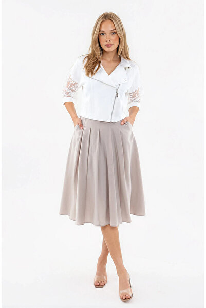 Vitrin Pleated Pocketed Midi Skirt