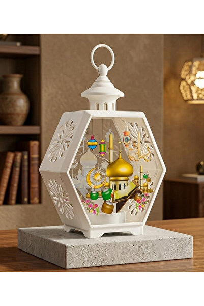 Lacoz Ramadan LED Lantern Decoration Lights Islamic Eid Mubarak Hexagon Hangi...