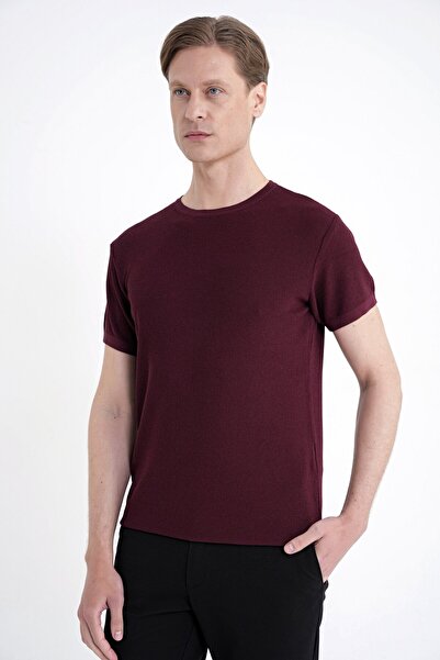 Efor Comfort Fit Rayon Karışımlı Bisiklet Yaka Bordo Triko Tişört TS 925