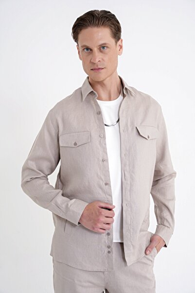 Efor Men's Comfort Fit 100% Linen Stone Shirt Jacket with Side Pockets g 1602