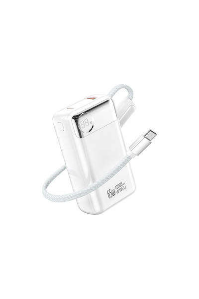 WIWU T132 Power Plus Serisi Type-C Kablolu PD Powerbank 65W 12000mAh Beyaz