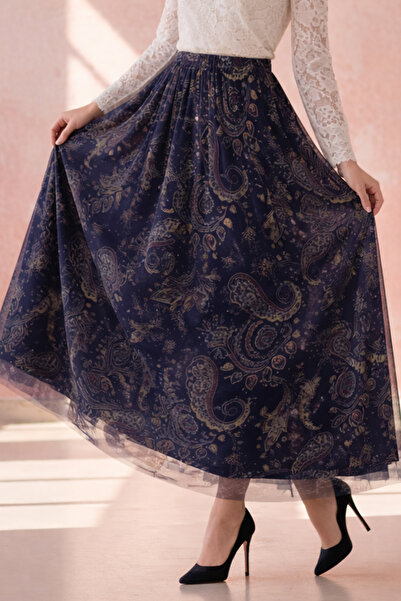 benguen Patterned Tulle Skirt A222 Navy Blue