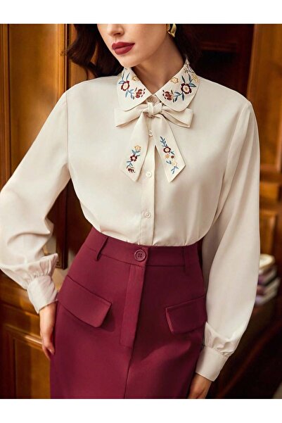 Iuliashop Bluză de damă Daniela crem cu broderie - S