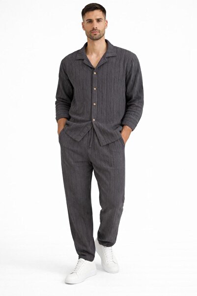 WENMİNG Ανδρικό σετ με υφή βάφλας, άνετη εφαρμογή, καλοκαιρινό πουκάμισο και ...