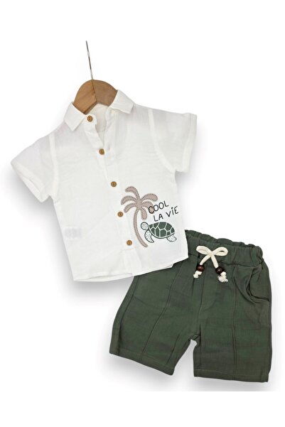 voyyo kids baby Dar Kalip! Boy's Muslin Shirt Summer Set, 2-3-4-5 Years Old M...