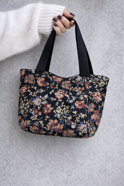 Crazystyle Çiçek Desenli Kumaş Omuz Çantası, Vintage Stil, Günlük Kullanım, G...