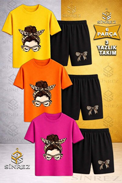 SİNREZ Tricou cu imprimeu cu panglică leopard pentru fete, cu gât rotund, 3 p...