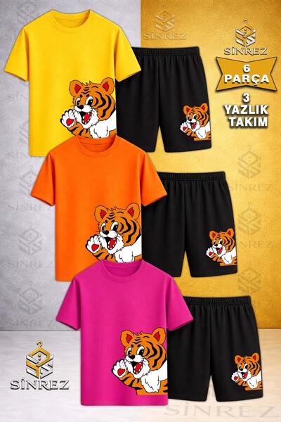 SİNREZ Tricou din 3 piese cu imprimeu YANDAN CUTE TIGER pentru copii - Set de...