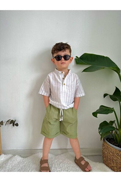 RÜYA KİDS Boy's Summer Striped Linen Top and Bottom Set