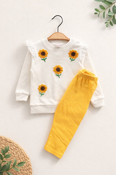 Mou&Kou 100% Cotton Combed Cotton Sunflower Embroidered Baby Girl Set Seasona...