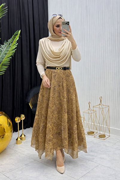 Nursay Σετ μπλούζας με ασύμμετρη φούστα από σιφόν και μπλούζα με υφή άμμου