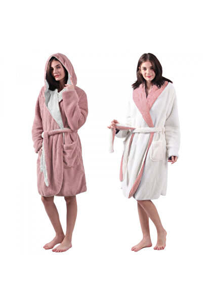 JEMIDI Reversible Women's Bathrobe, Size M, Pink / White, Polyester, 55057.08.2