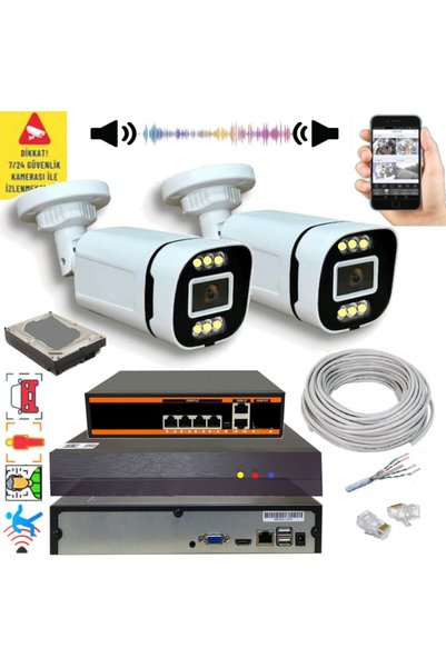 BİSES 2 li Yapay Zeka Destekli 5 MP Görüntü POE li Sesli 6 Warm Led Gece Renk...