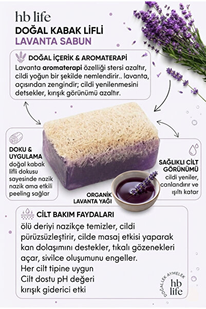 HB LİFE Doğal Kabak Lifli Lavanta Sabunu 110 Gr Peeling Etkili Arındırıcı Rah...