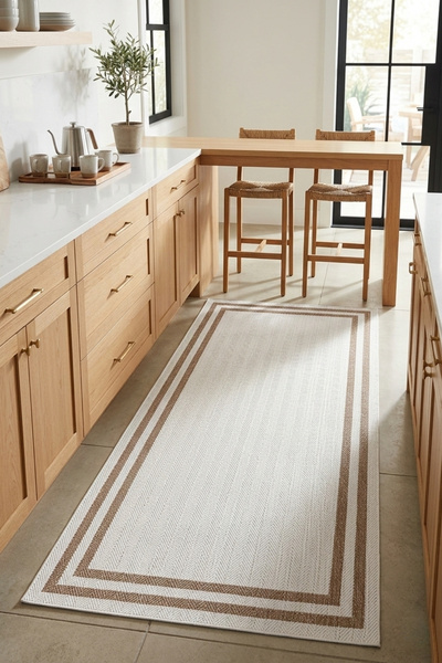 Bonny Home Modern Mutfak Halısı Silinebilir Yıkanabilir Kaymaz Hasır Dokulu Ş...