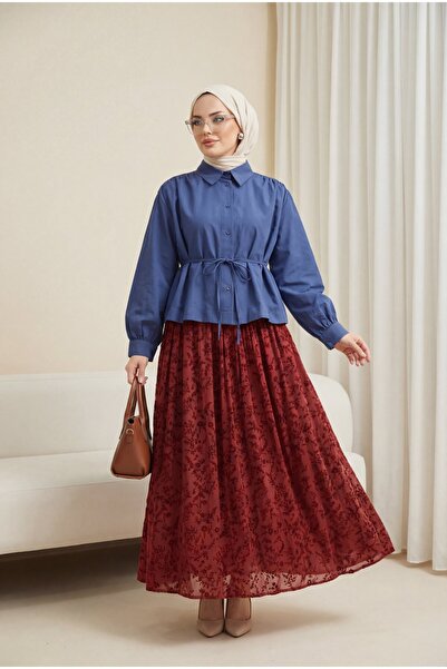 Modamorfo Lace-Up Shirt Blouse with Gathered Shoulders -Laci