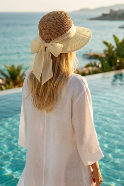 LAGRANZE Γυναικείο ψάθινο καπέλο από φυσικό μείγμα