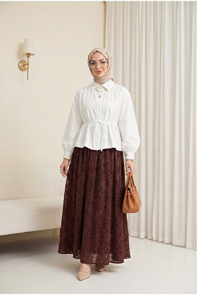 Modamorfo Gathered Shoulder Lace-Up Shirt Blouse -White