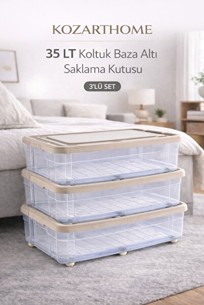 kozarthome Tekerlekli Baza Altı Saklama Kutusu Yer Tasarruflu 3 Adet